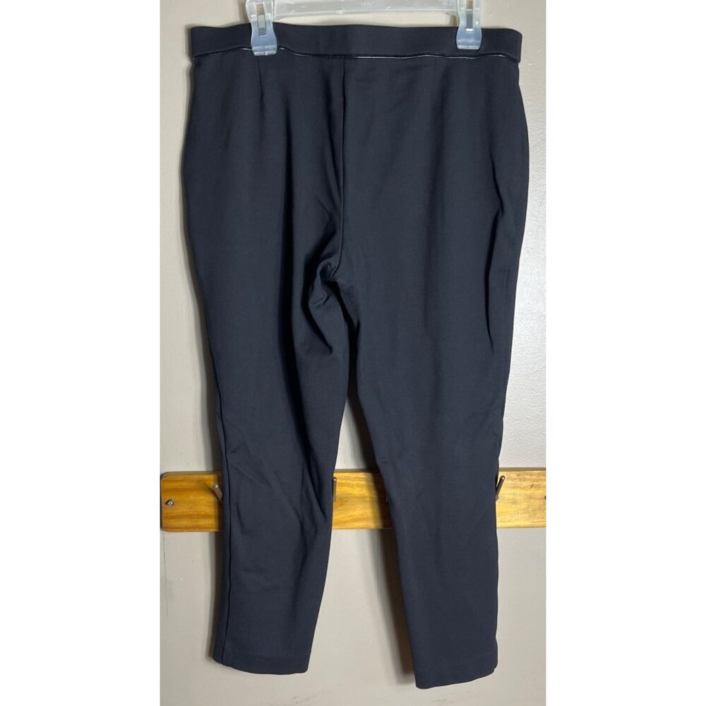 Anne Klein Pants Black Jersey Knit Pull On Faux Leather Trim Women L - Picture 3 of 8